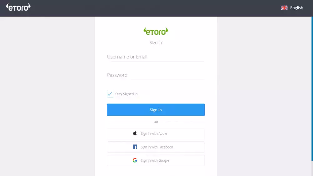 eToro login page